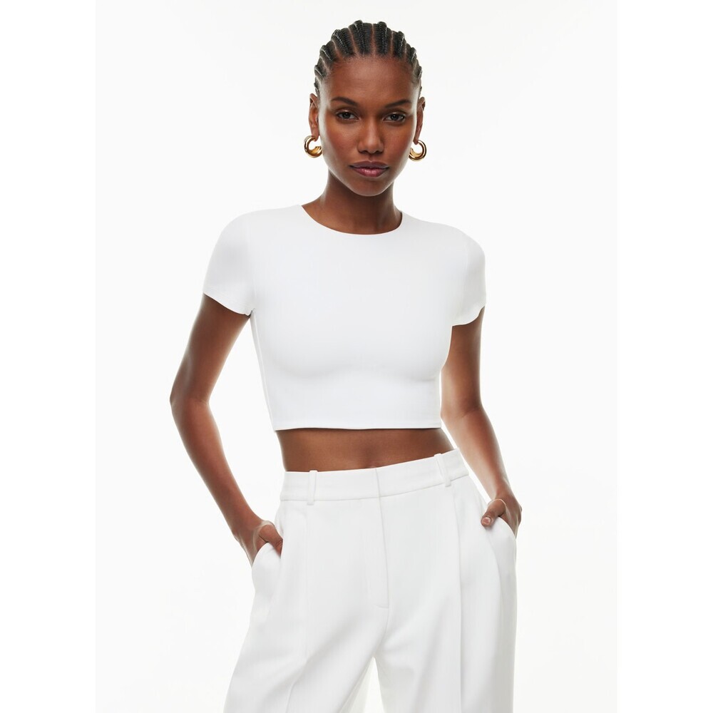 Aritzia Babaton White Cropped Short Sleeve Tank Top